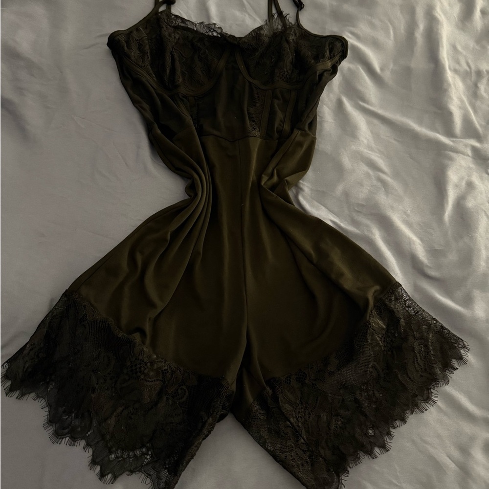 Black Lace Trim Romper